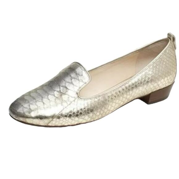VC Signature Natalie Platinum Gold Leather Snake Print Flat Loafers size 9.5 - Picture 1 of 11